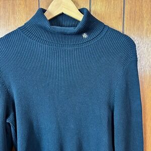 Lauren Ralph Lauren Womens Black Ribbed Turtleneck Sweater Academia Heritage